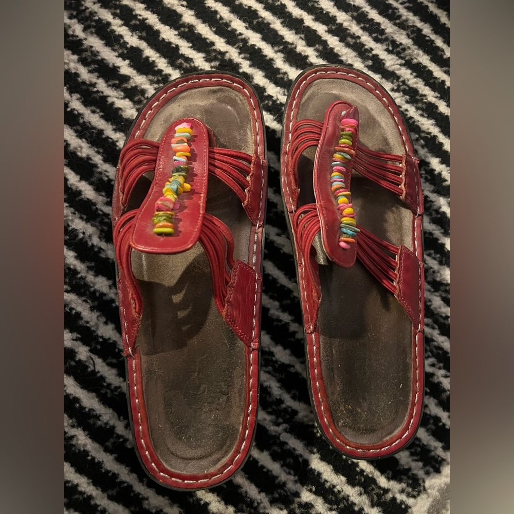 Red Sandals with Colorful Beads